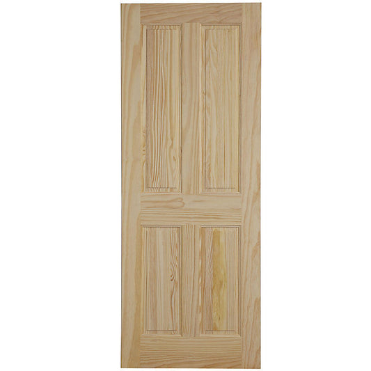 4 Panel Victorian Pine Veneer Internal Clear Pine Fire Door, (H)1981mm (W)762mm