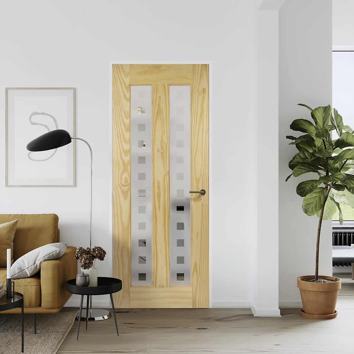 2 Lite Screen-printed Glazed Contemporary Natural Timber Door 2040 x 826 x 40mm